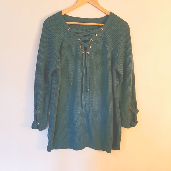 Reversible Turquise Knit Sweater Corset Ties - Picture 1 of 3